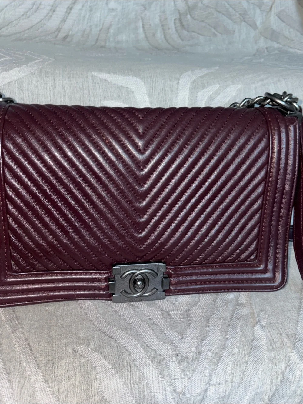 CHANEL Boy Chevron Quilted Shoulder Bag in Deep Wine